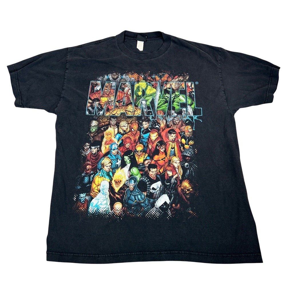 Marvel Civil War Graphic T-Shirt Mens XL Black Mad Engine Character Collage Tee